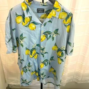Lemon printed vacation short sleeve button down shirt for  spring / summer